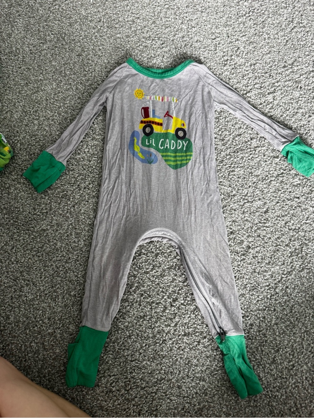 Lil Caddy Gray & Green Kids One-Piece Bamboo Pajamas